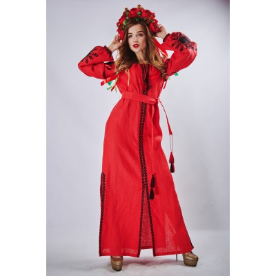 Embroidered Boho Maxi Dress "Fantasy" Red